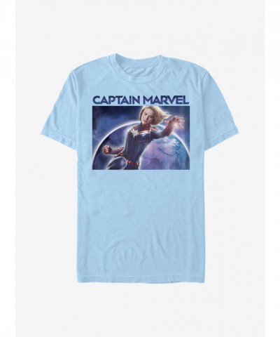 Captain Marvel T-Shirt for Men - Marvel Photo Print - Blue