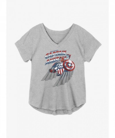 Marvel The Falcon Shield V-Neck T-Shirt for Plus Size Girls - Grey