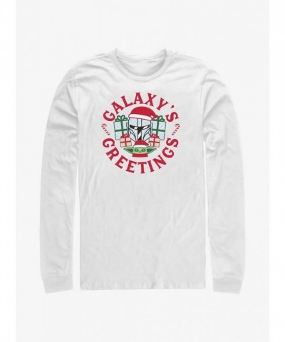 Mandalorian Galaxy Greetings Long Sleeve T-Shirt - White Men's Cotton Tee