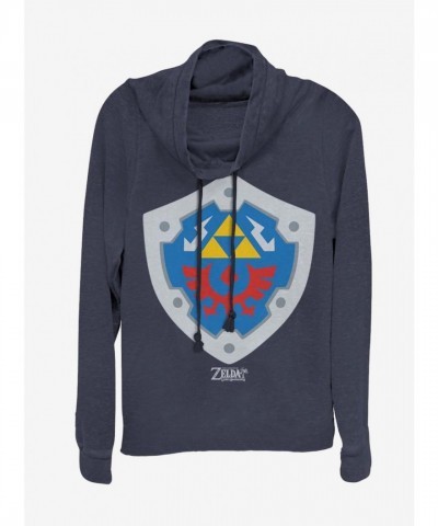 Nintendo Zelda Hylian Shield Cowl Neck Long Sleeve Top for Girls - Blue