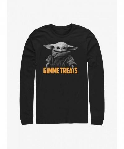 The Mandalorian The Child "Gimme Treats" Long Sleeve T-Shirt for Men - Black