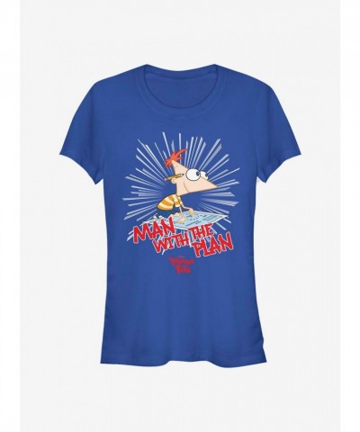 Disney Phineas And Ferb Blue Plan Man T-Shirt for Girls