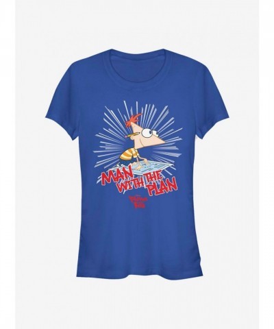Disney Phineas And Ferb Blue Plan Man T-Shirt for Girls