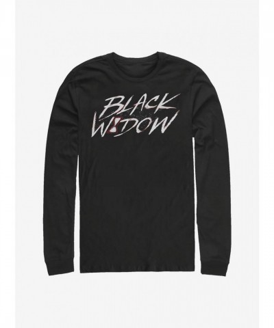 Marvel Black Widow T-Shirt - Men's Long Sleeve Cotton Top - Black