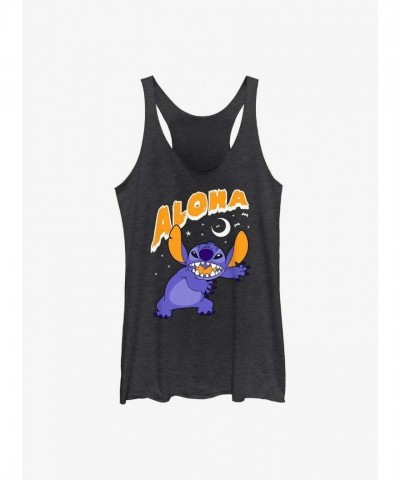 Disney Spooky Aloha Lilo & Stitch Girls Tank Top - Black