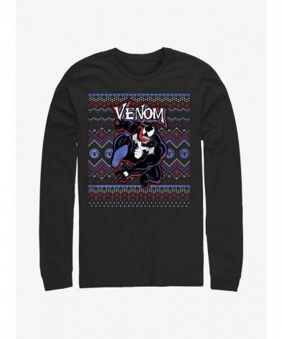 Marvel Venom Ugly Christmas Black Long Sleeve T-Shirt for Men