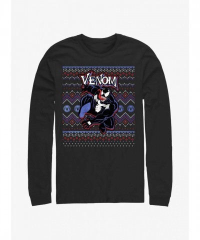 Marvel Venom Ugly Christmas Black Long Sleeve T-Shirt for Men