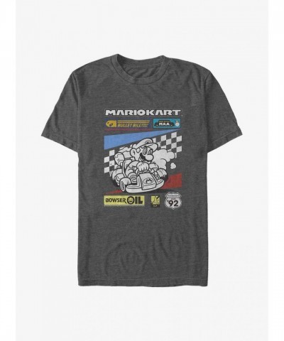 Mario Kart Checkers Unisex Big & Tall T-Shirt - Grey