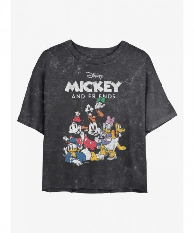 Disney Mickey Friends Mineral Wash Crop T-Shirt for Girls - Multi Colors