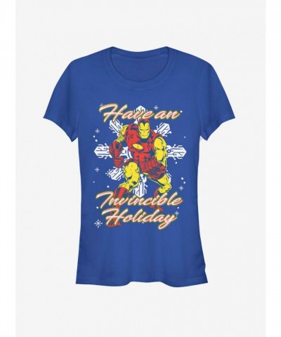 Marvel Silver Age Iron Man Holiday Tee for Girls - Soft Blue