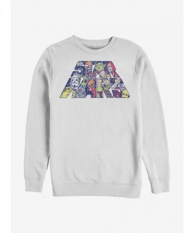 Star Wars Iconic Characters Logo Slant Crewneck Sweatshirt - Men's White