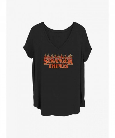 Stranger Things Flame Logo Plus Size T-Shirt for Girls - Black