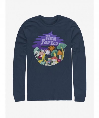 Disney Alice In Wonderland Tea Party Blue Long Sleeve T-Shirt for Men
