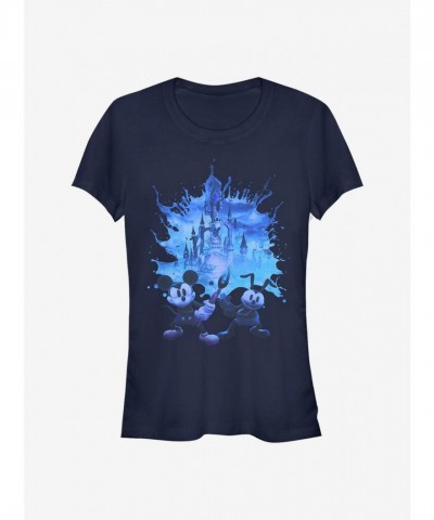 Disney Girls Epic Mickey Blue Tonal Splash Poster Cutout Tee