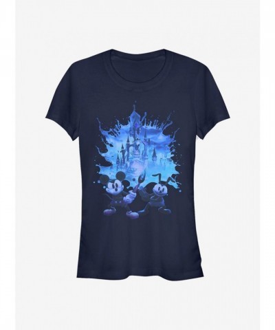 Disney Girls Epic Mickey Blue Tonal Splash Poster Cutout Tee