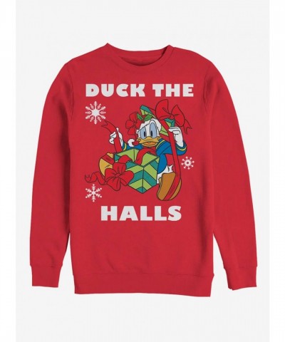 Disney Red Holiday Donald Duck Crewneck Sweatshirt for Men