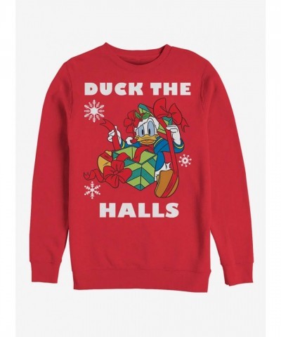 Disney Red Holiday Donald Duck Crewneck Sweatshirt for Men