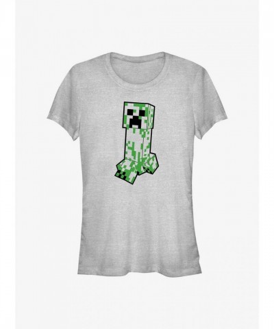 Minecraft Creeper Tee for Girls - Grey Lightweight Cotton