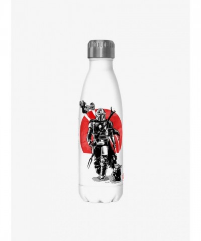 Mandalorian Sumi Ink White Water Bottle - 17 oz Stainless Steel for Adults
