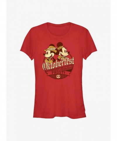 Disney Girls Oktoberfest T-Shirt - Red Mickey Mouse Graphic