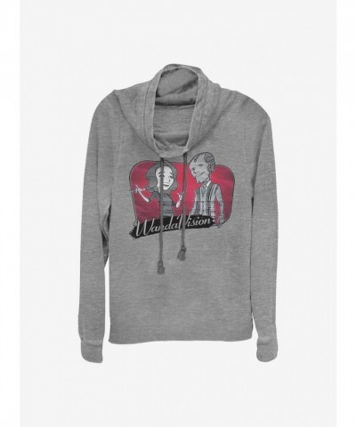 Marvel WandaVision Cartoon Girls Top - Grey Cowl Neck