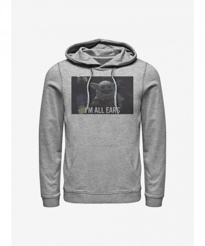 Comfortable Star Wars The Mandalorian Child All Ears Grey Hoodie for Men