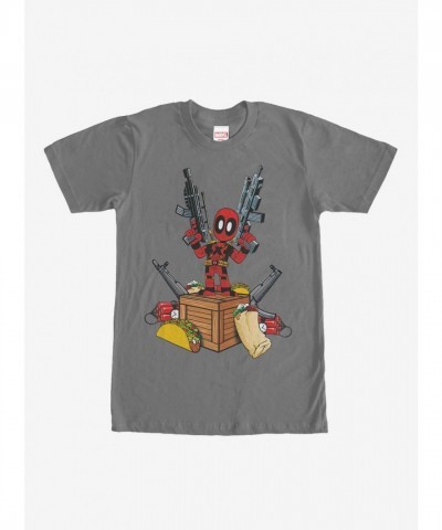 Marvel Deadpool Weapon & Taco T-Shirt - Grey for Men