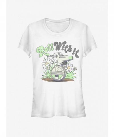 Roll With It Girls T-Shirt from Star Wars: The Rise of Skywalker - White Junior Size