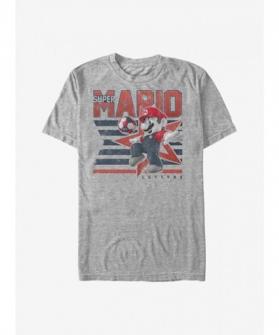 Nintendo Grey Mario Soccer Stripes Unisex T-Shirt
