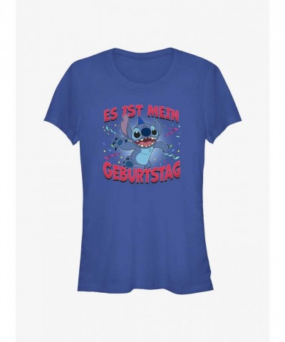 Disney Lilo & Stitch Birthday Celebration Girls T-Shirt - Junior Size in Blue