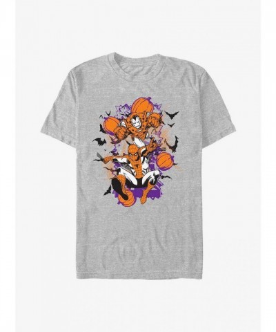 Marvel Unisex Grey Iron Man & Spider-Man Pumpkin T-Shirt