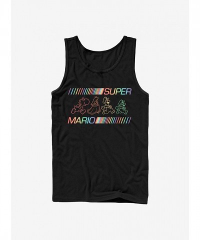 Super Mario Rainbow Tank Top for Men - Black Cotton