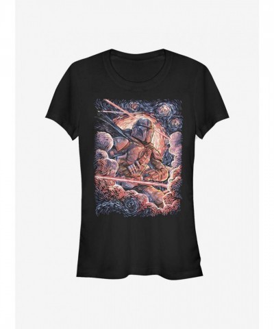 The Mandalorian Mando Stars Girls T-Shirt - Black Comfortable Cotton