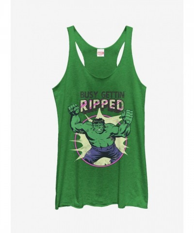 Marvel Hulk Vintage Style Ripped Girls Tank Top - Grey