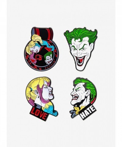 DC Comics Joker and Harley Quinn Face Enamel Pin Set - Licensed Jewelry