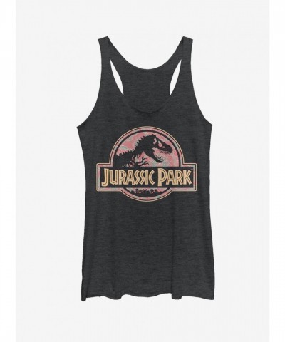 Jurassic Park Logo Henna Print Girls Tank Top - Black